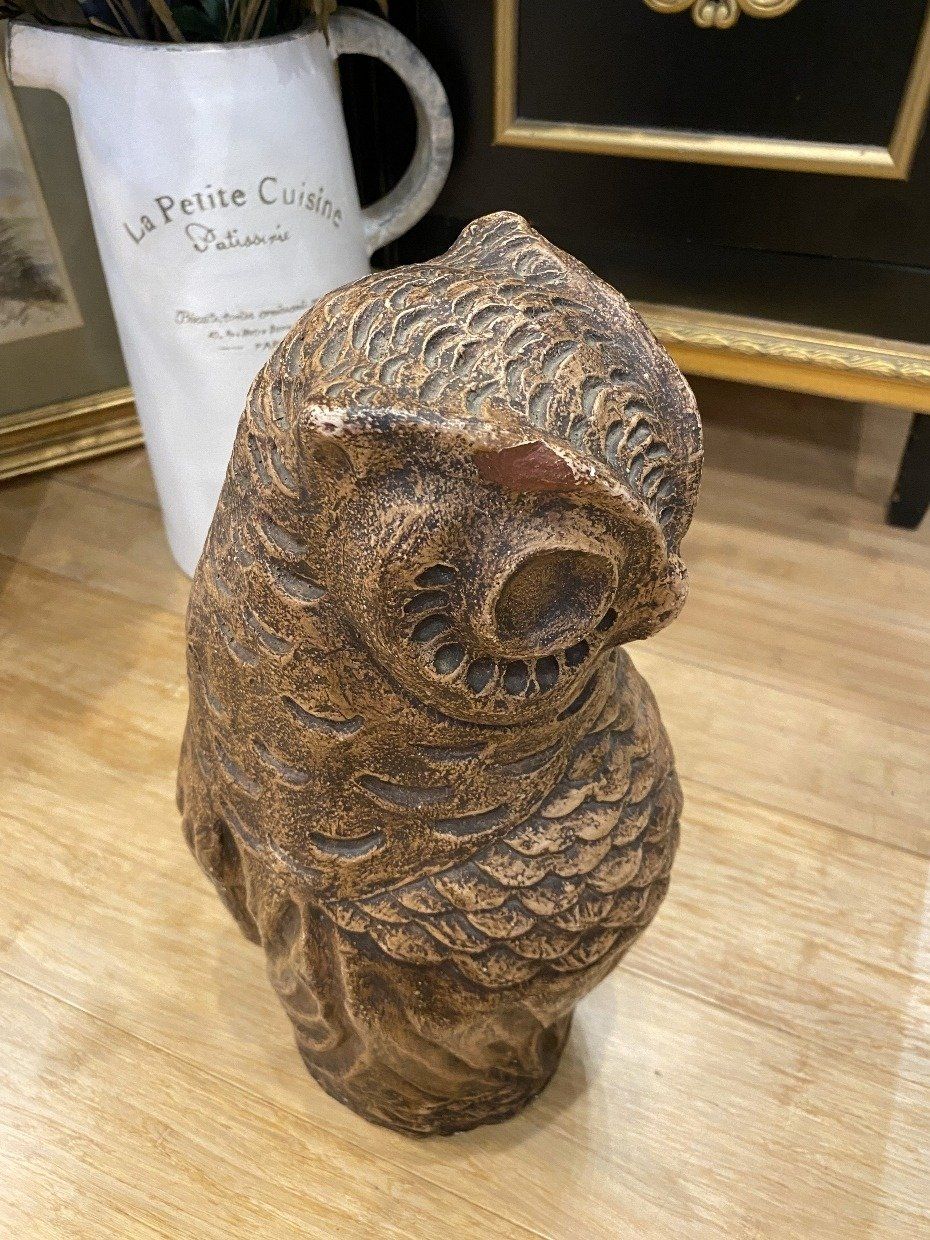 Vintage 1970s Westchester Handmade Plaster Owl Sculpture 3