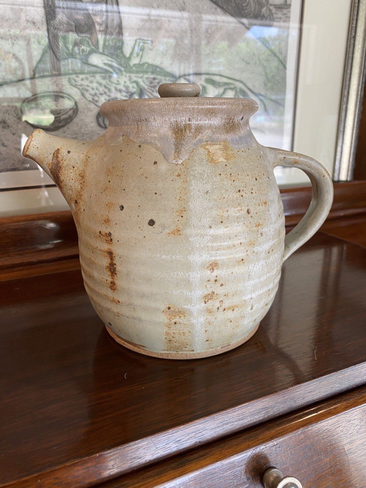 Vintage c.1987 MS Artist Pat Gavin Pottery Stoneware Tea Pot + Lid 2