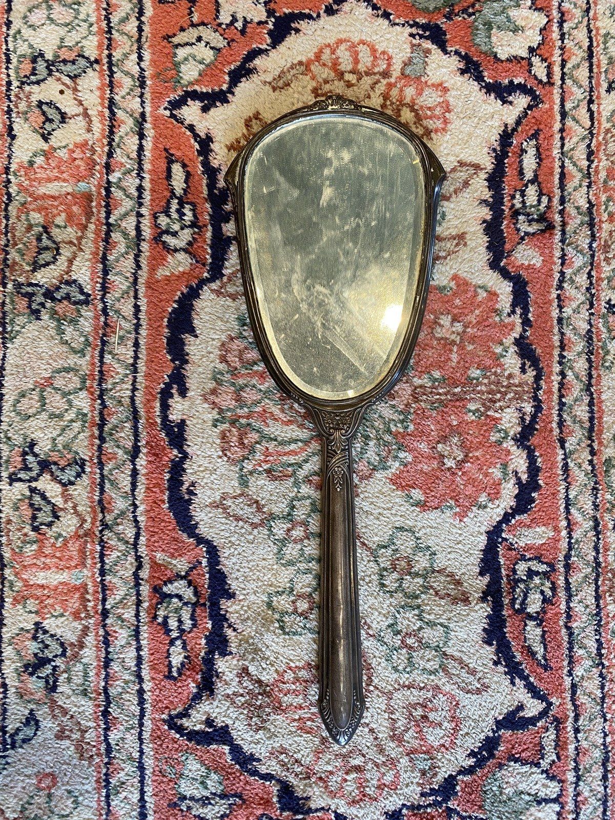 Antique Art Deco Sterling Silver Vanity Hand Mirror 2
