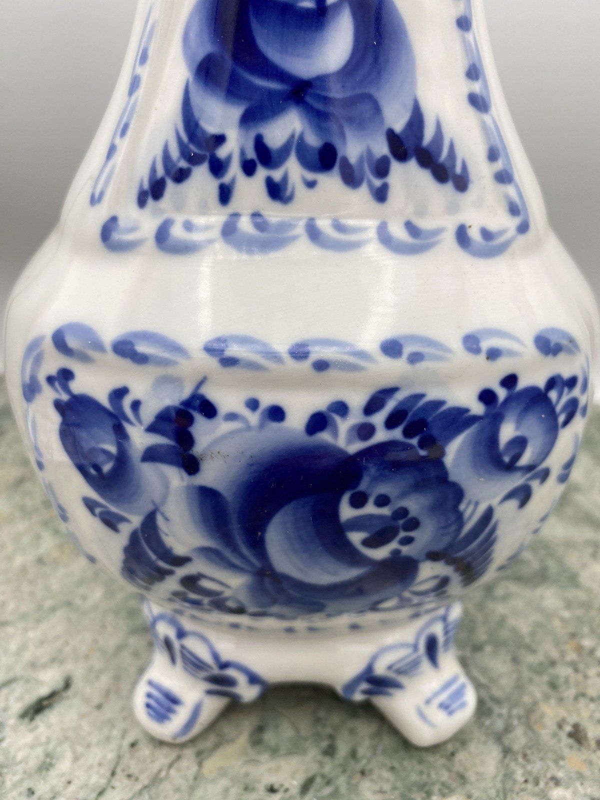 Dutch Delft Blue + White Rose Floral Footed Vase 4