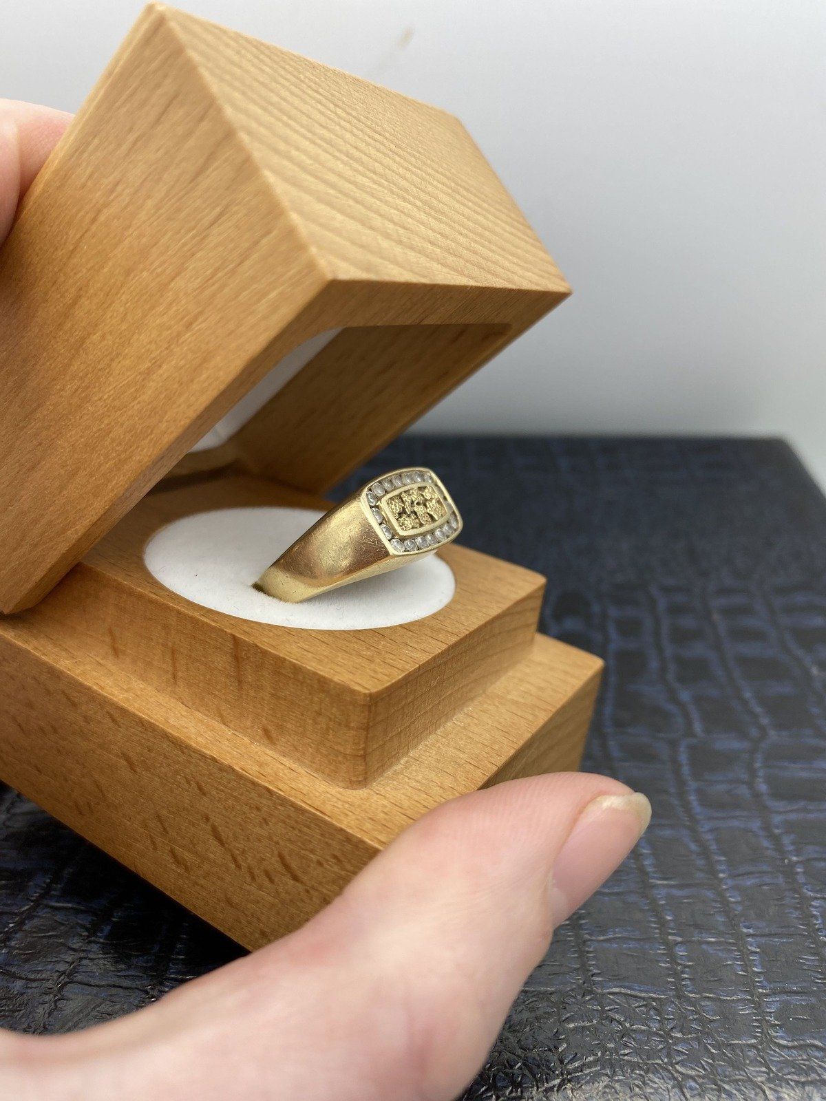 Men's Vintage 14k Gold Nugget + Cubic Zirconia Signet Ring 3