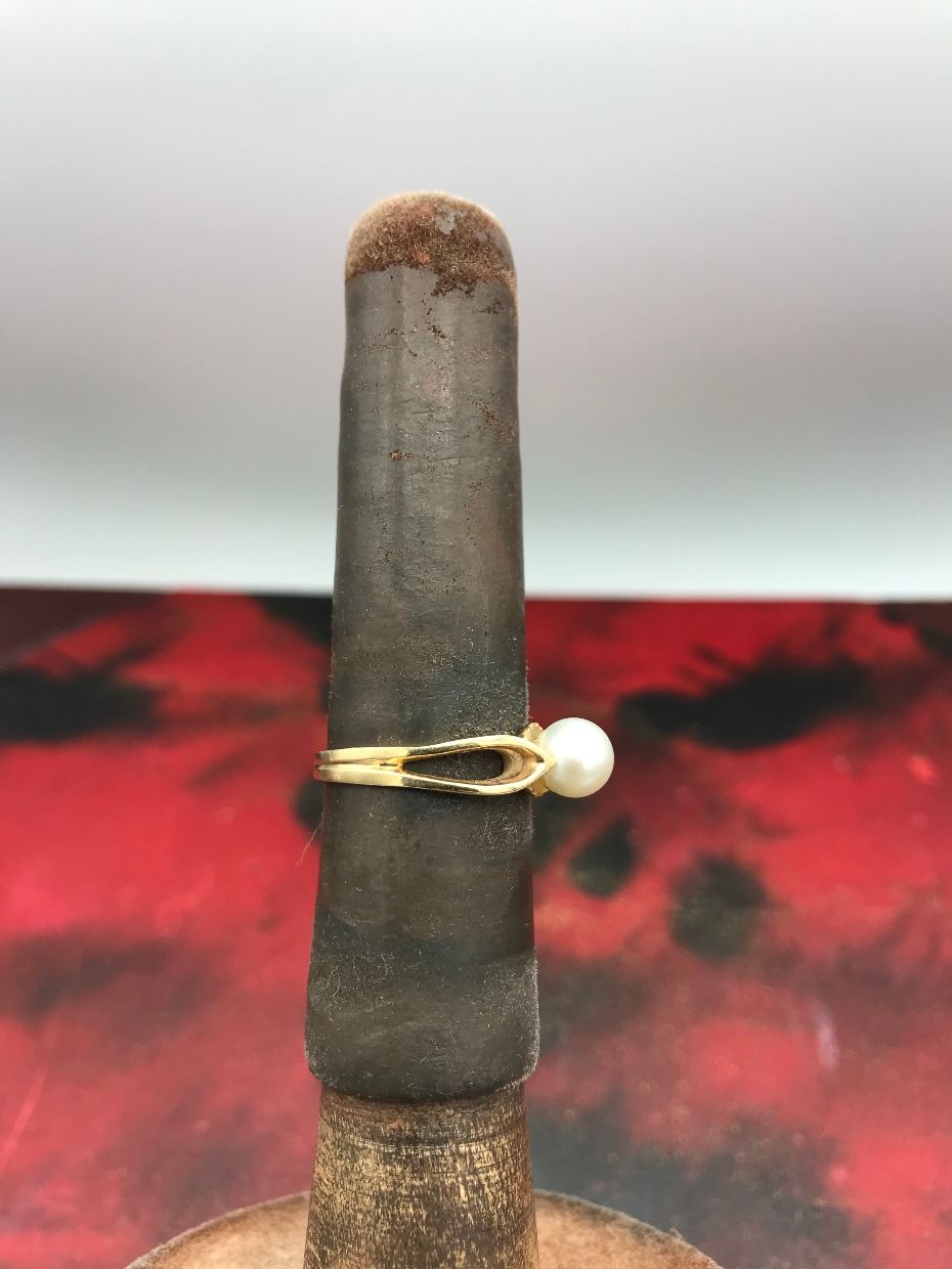 14k Gold Fisher & Co. Pearl Ring c.1940s 4