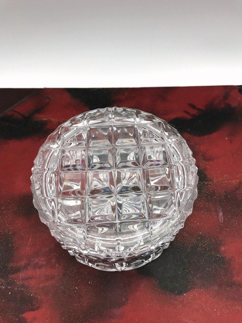 Crystal Cut Round Jewelry Trinket Dish w Lid 3