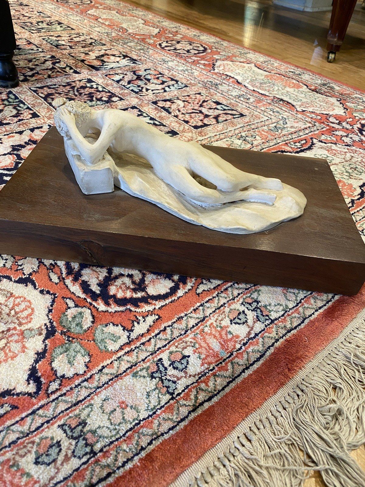 Signed Plaster Sculpture of Lying Figure w Wood Block Base D.PHILLIPS 4
