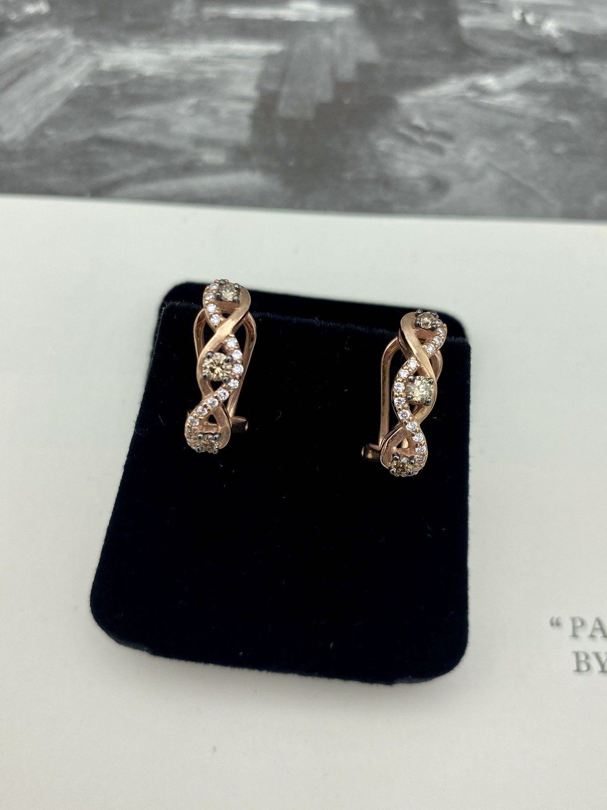 14k Rose Gold LeVian Chocolate Diamond Semi Hoop Omega Clip Huggie Earrings #2194 6