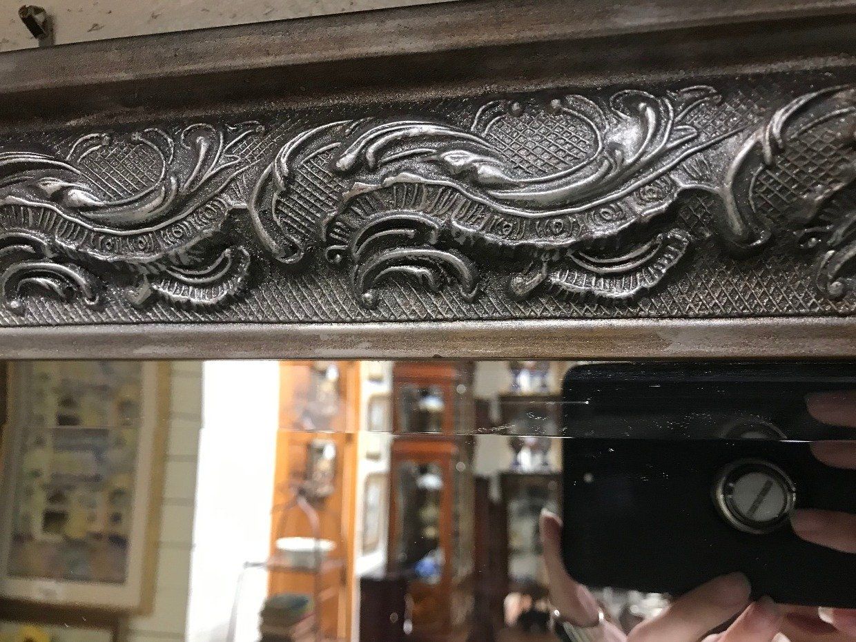 Rectangular Beveled Mirror w Silver Gilt + Molded Frame 2