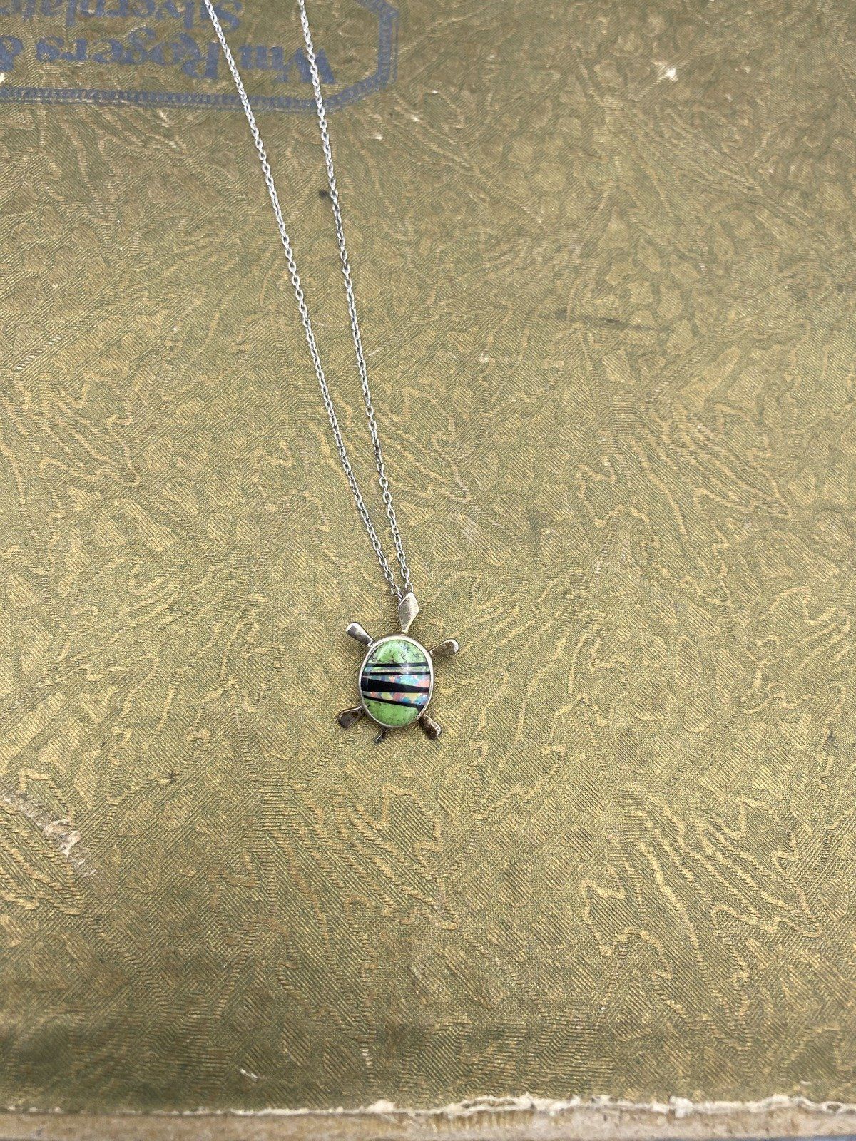 Lema's Kokopelli Utah Made Sterling Silver Inlay Turtle Necklace 18L 2