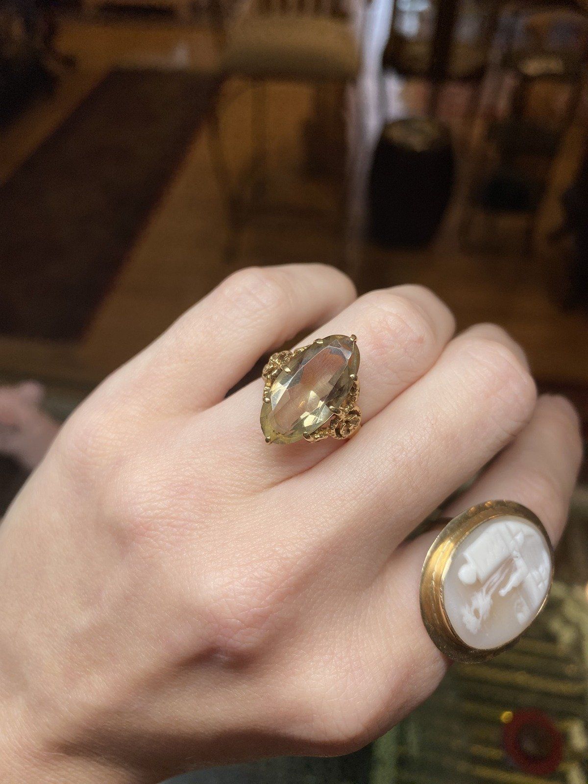 Vintage 10k Gold Elongated Natural Citrine Rose Shouldered Ring #2705 8