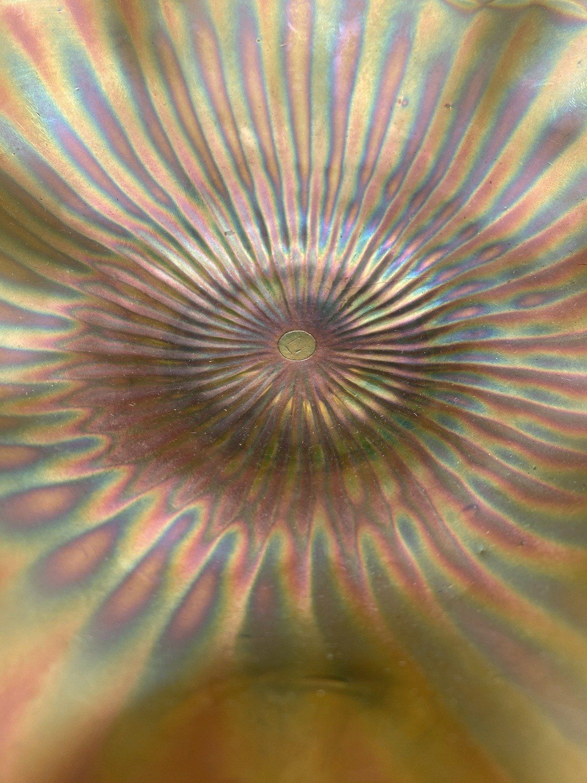 Fenton Carnival Glass Stripped Green Ruffle Dish 489 3