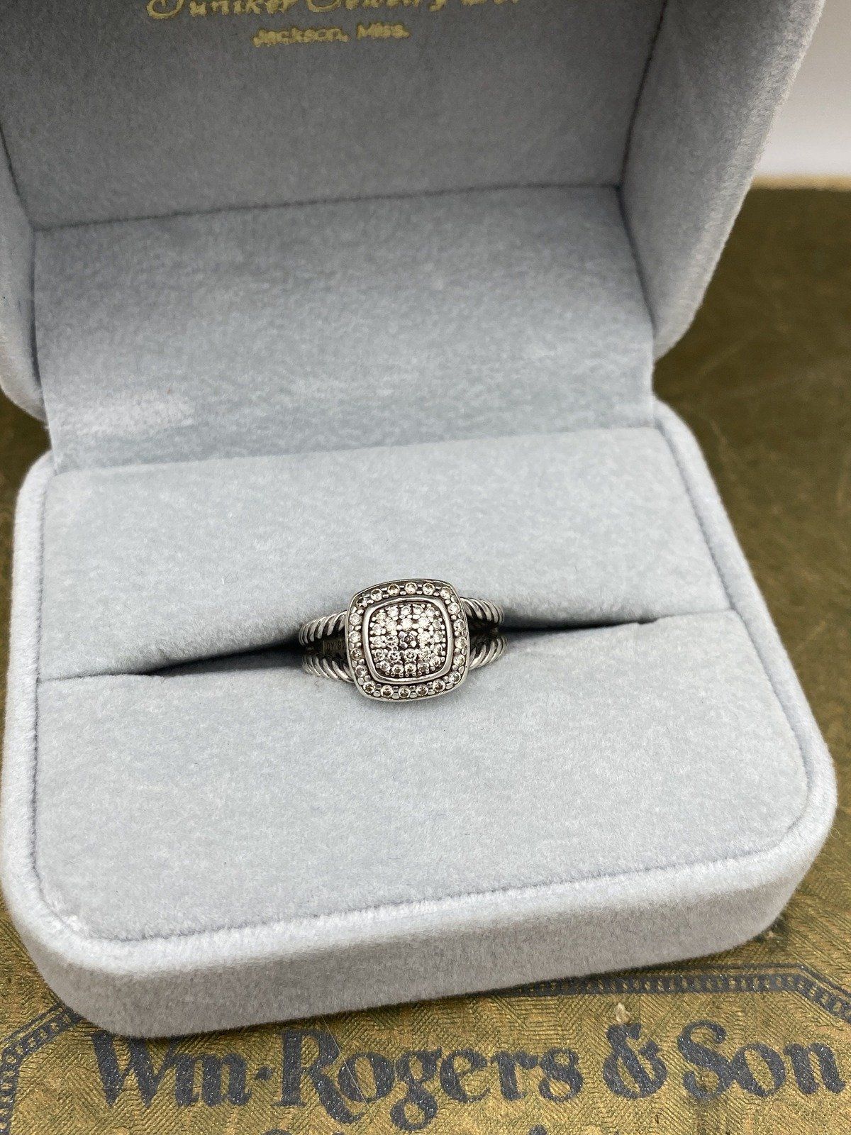 Sterling Silver David Yurman Genuine Diamond Cushion Cluster Ring #2220 2