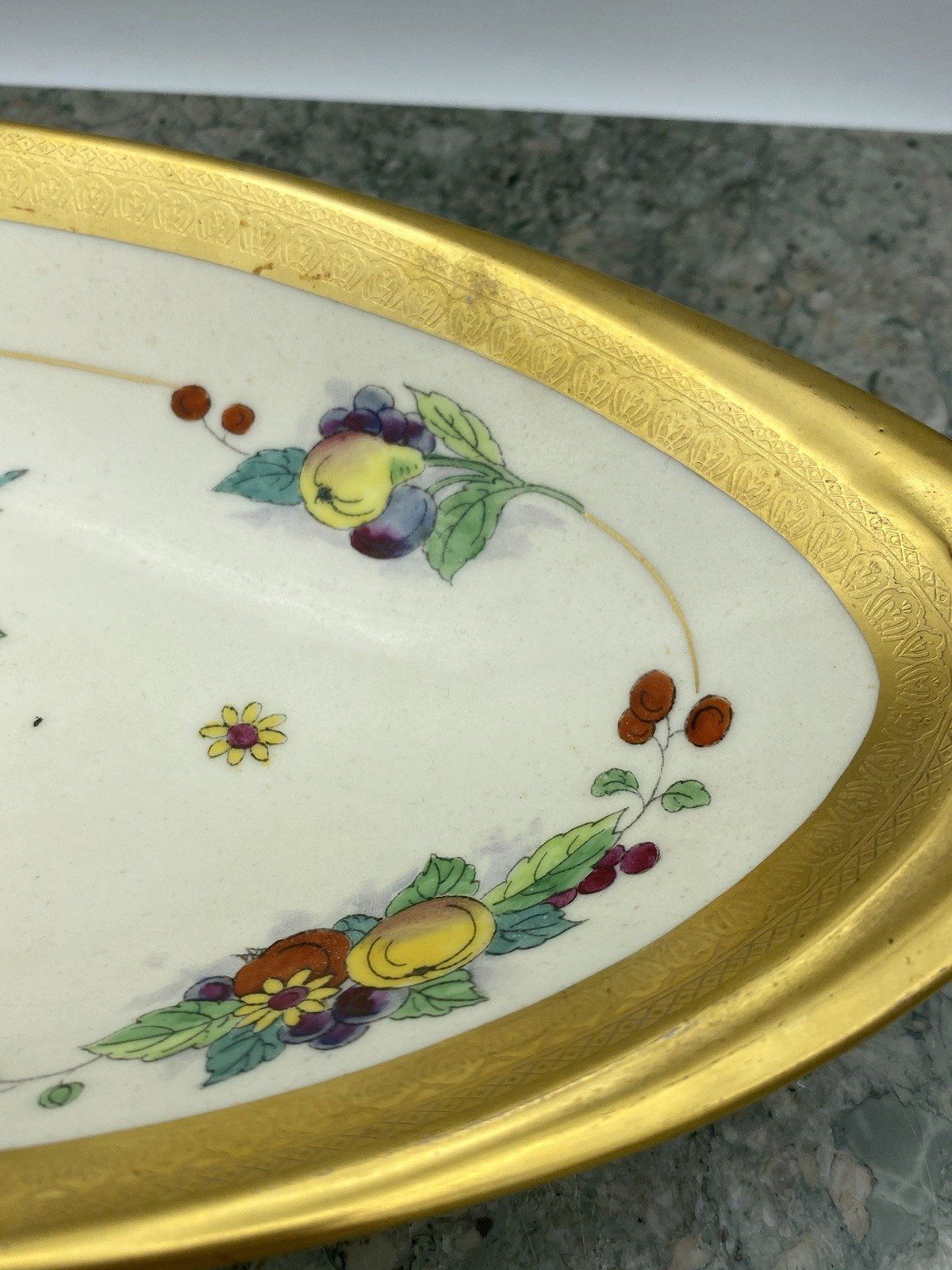Antique c.1910/20s Pickard Gold Rim + Fruit Basket Oblong Serving Dish 3