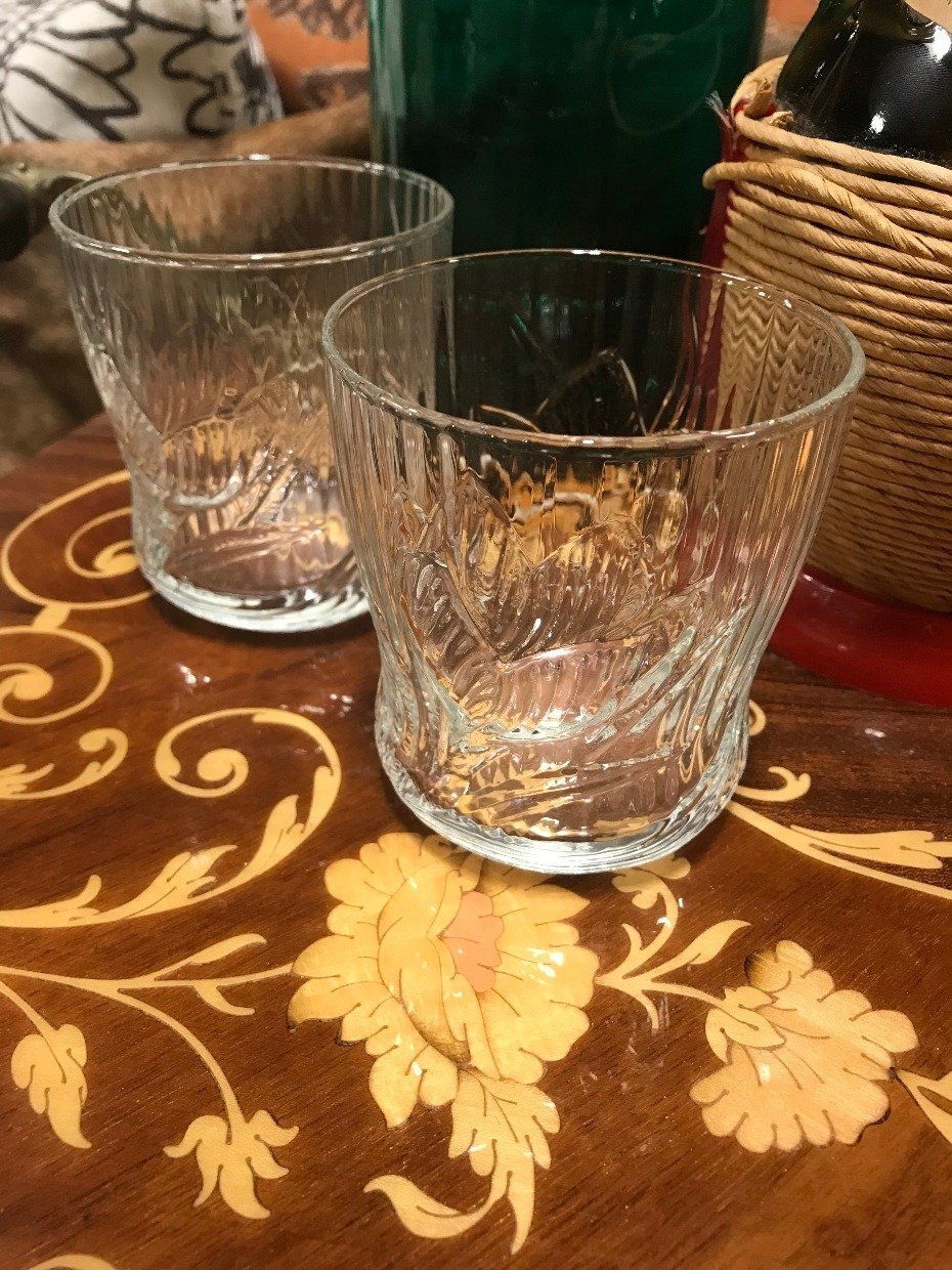 Pair of Clear Glass Tumbles w Textured Bloom Details 2