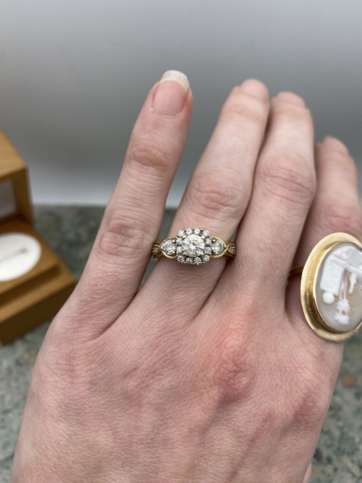 14k Gold .50ct Center Diamond Bridal Ring with Milgrain Details + Flared Shoulders 4