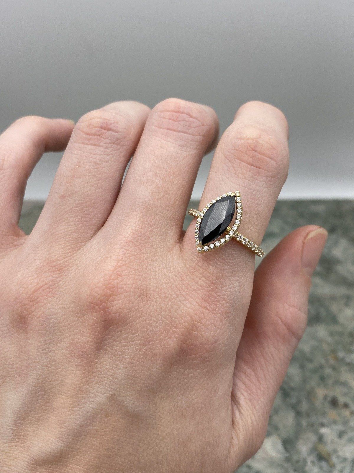 10k Onyx + Cubic Zirconia Marquise Navette Ring #2230 6