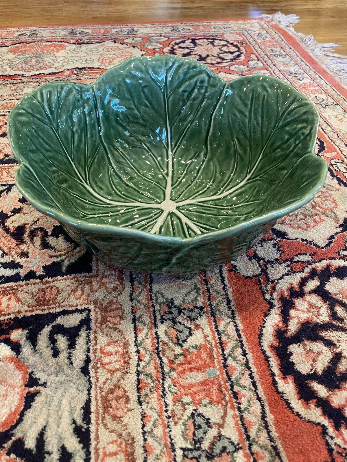 Large Natural Edge Bordallo Pinheiro Ceramic Majolica Fruit/Centerpiece Bowl 13 7