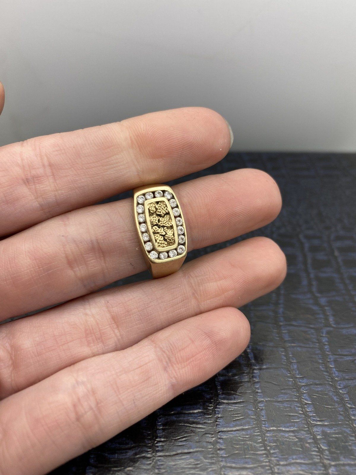 Men's Vintage 14k Gold Nugget + Cubic Zirconia Signet Ring 4