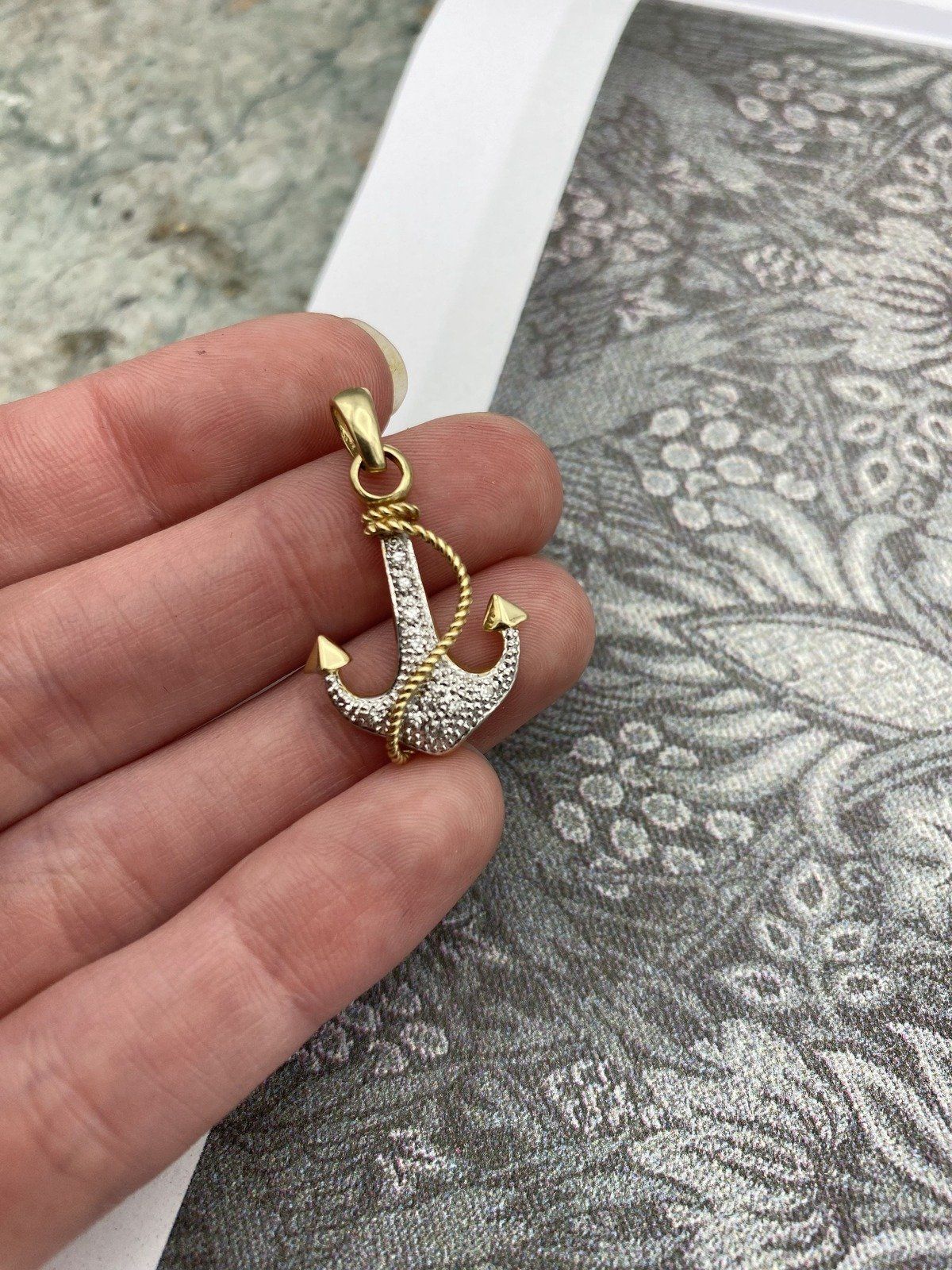 14k Gold Pave Set Diamond Anchor Drop Pendant 2