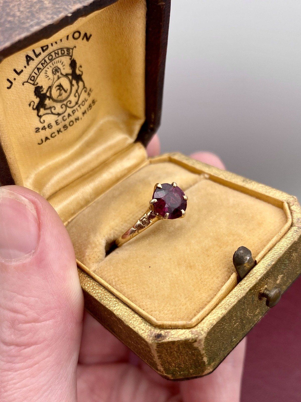 14k Gold Antique Late c.1800s Victorian Rubellite Tourmaline Solitaire Ring w Faint Orange Blossom Shoulders 4
