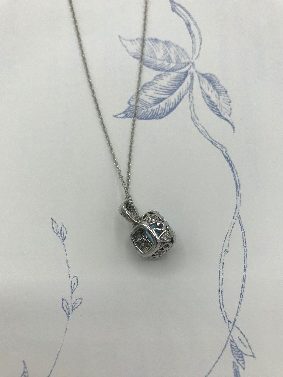 Sterling Silver .925 Blue Topaz + CZ Crowned Necklace 3
