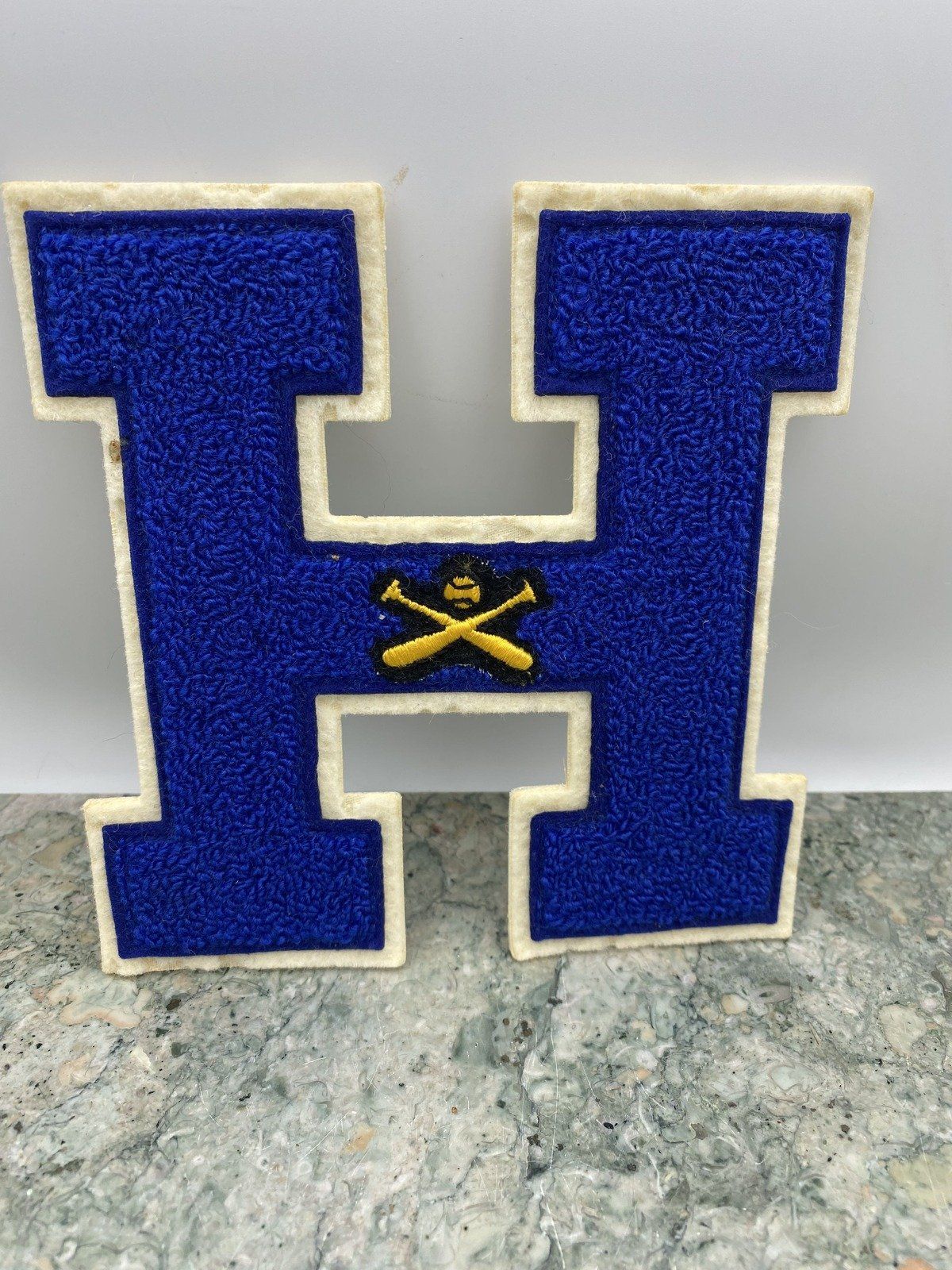 Vintage H Letterman Felt Initial w Baseball Emblem 2