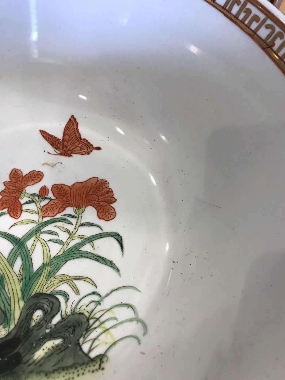 19th Century Porcelain Rice Bowl w Irises and Butterflies Motif 5