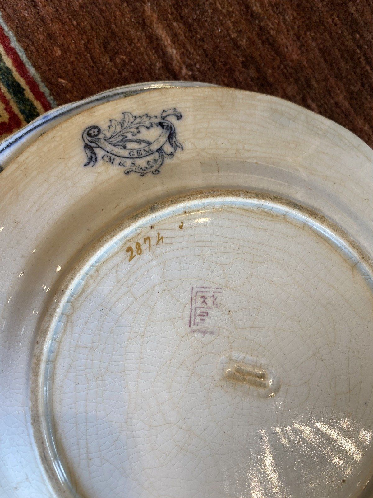 Pair of Antique Charles Meigh & Sons Poppy Floral Ceramic Salad Plates #523 2