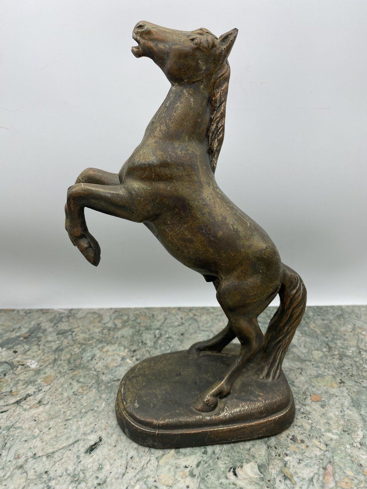 Vintage Bronze Coppery Style Raise Horse Cast Metal Statue 4