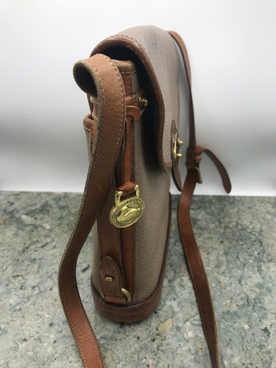 Vintage Genuine Leather Dooney + Burke Grey/Camel Bucket Crossbody 2