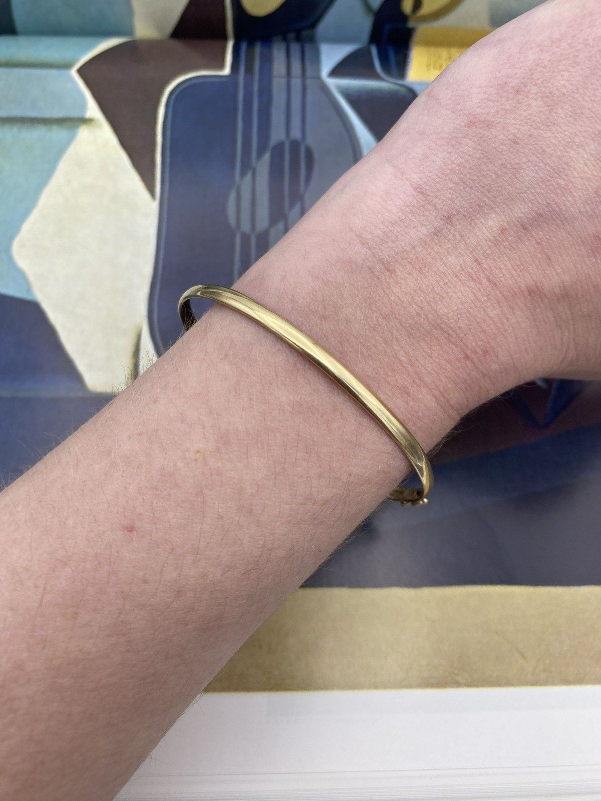 Minimalistic 14k Gold Thin 4mm Wire Bangle Bracelet 6.5 #2937 2