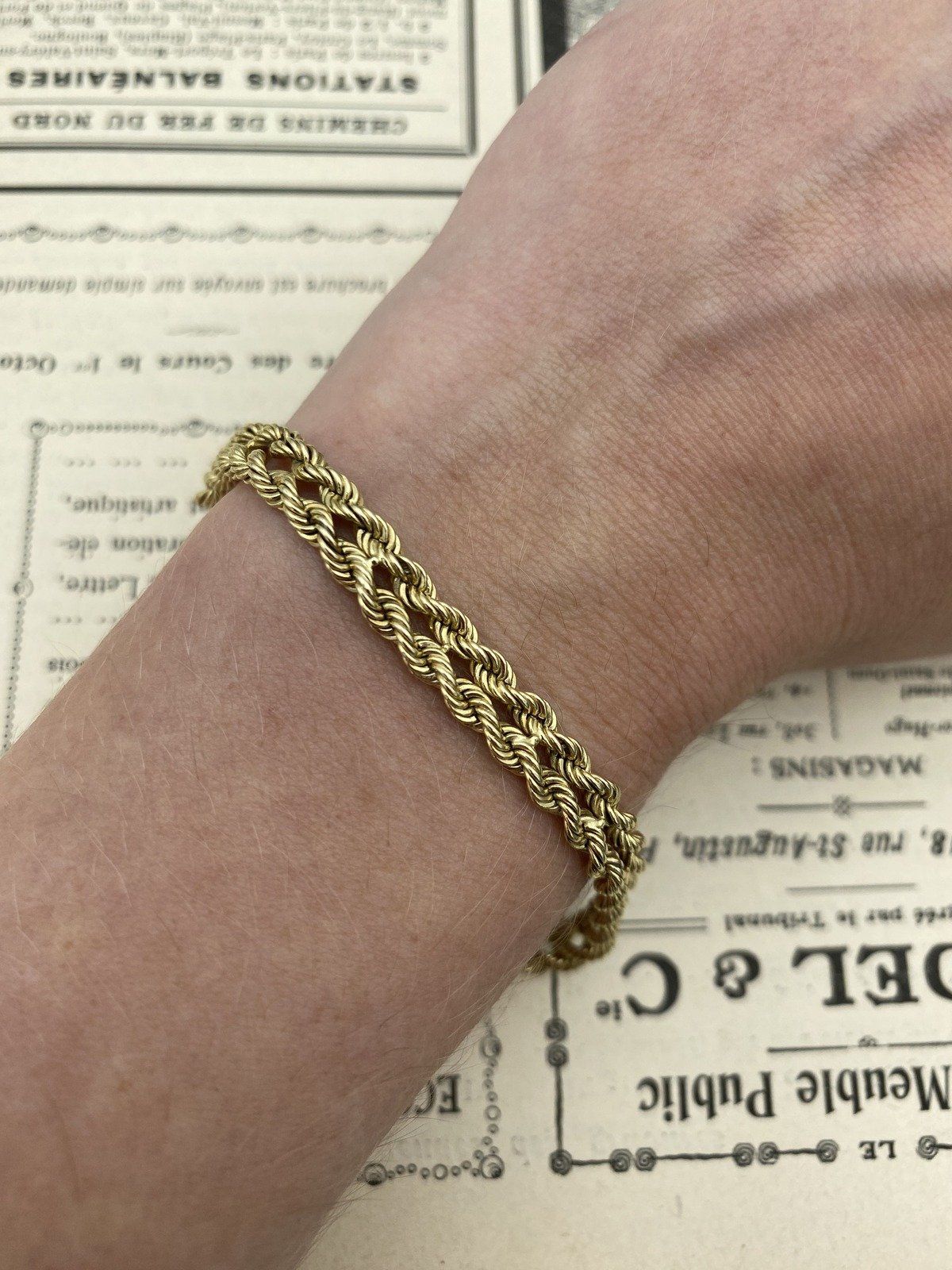 14k Solid Gold Double Rope Chain 7.25L Bracelet 3