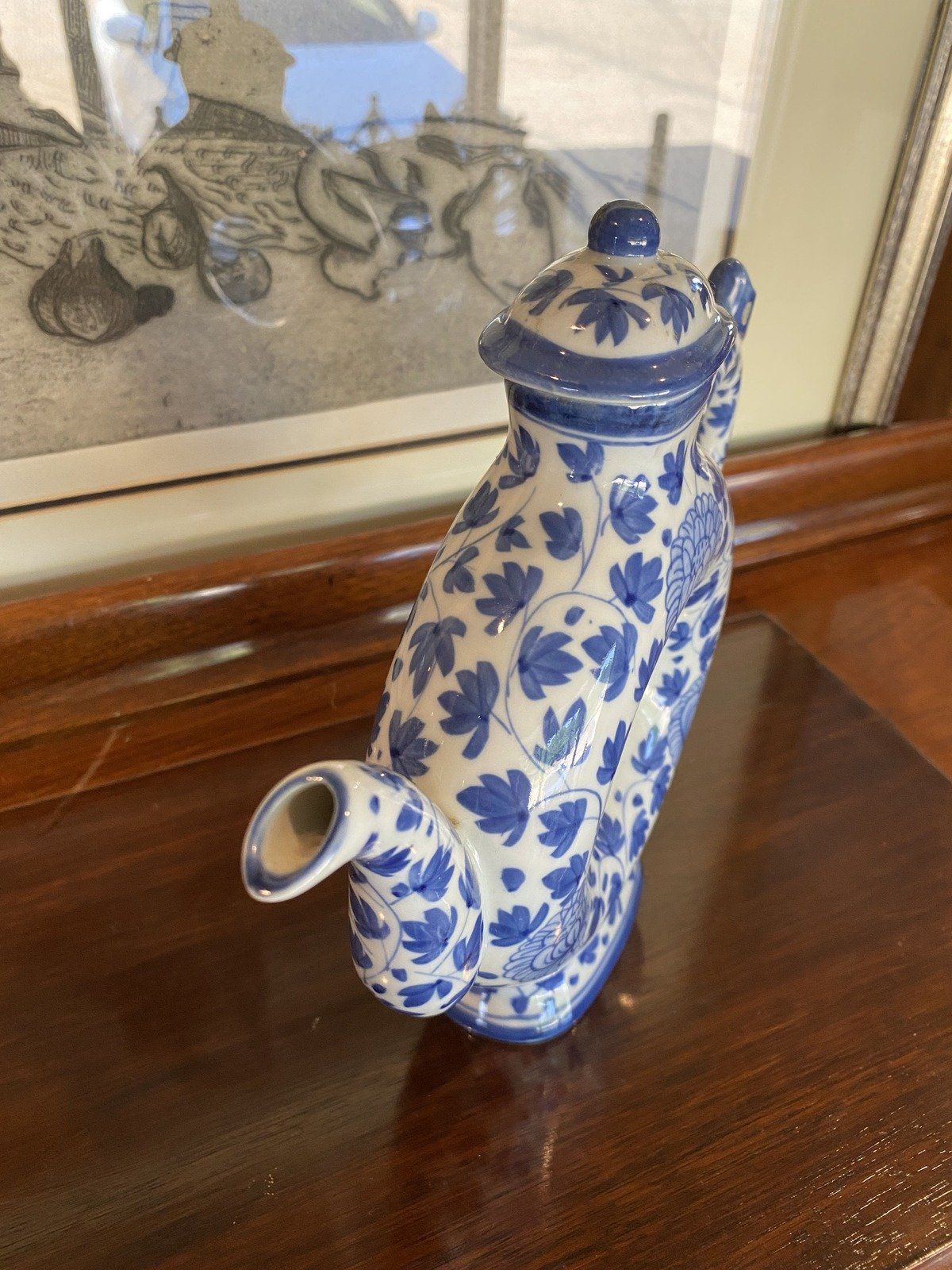 Striking Vintage Thai Blue + White Hollowed Center Porcelain Teapot 9