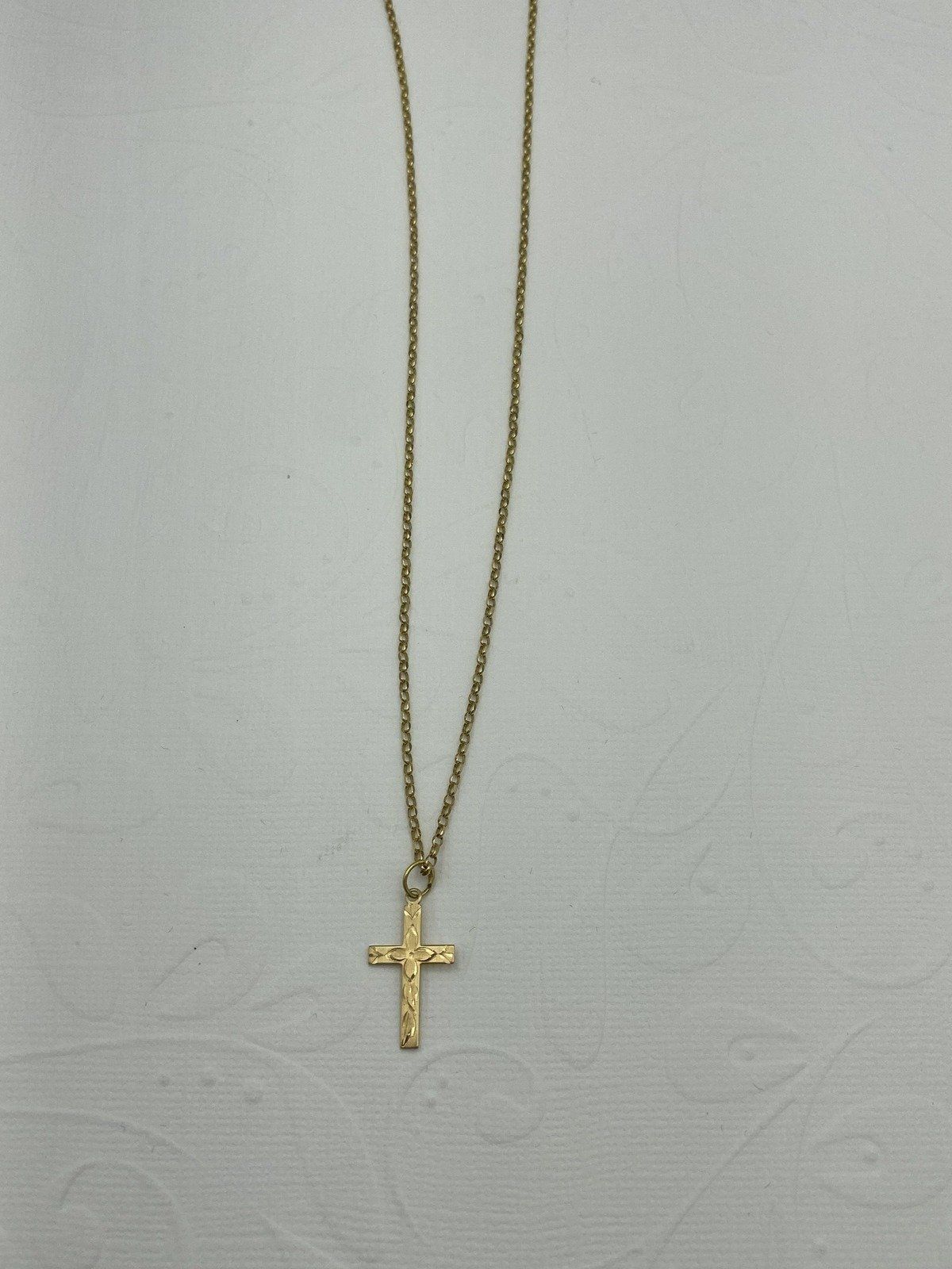 14k Gold 16L Cable Link Etched Cross Necklace Chain #2268 3