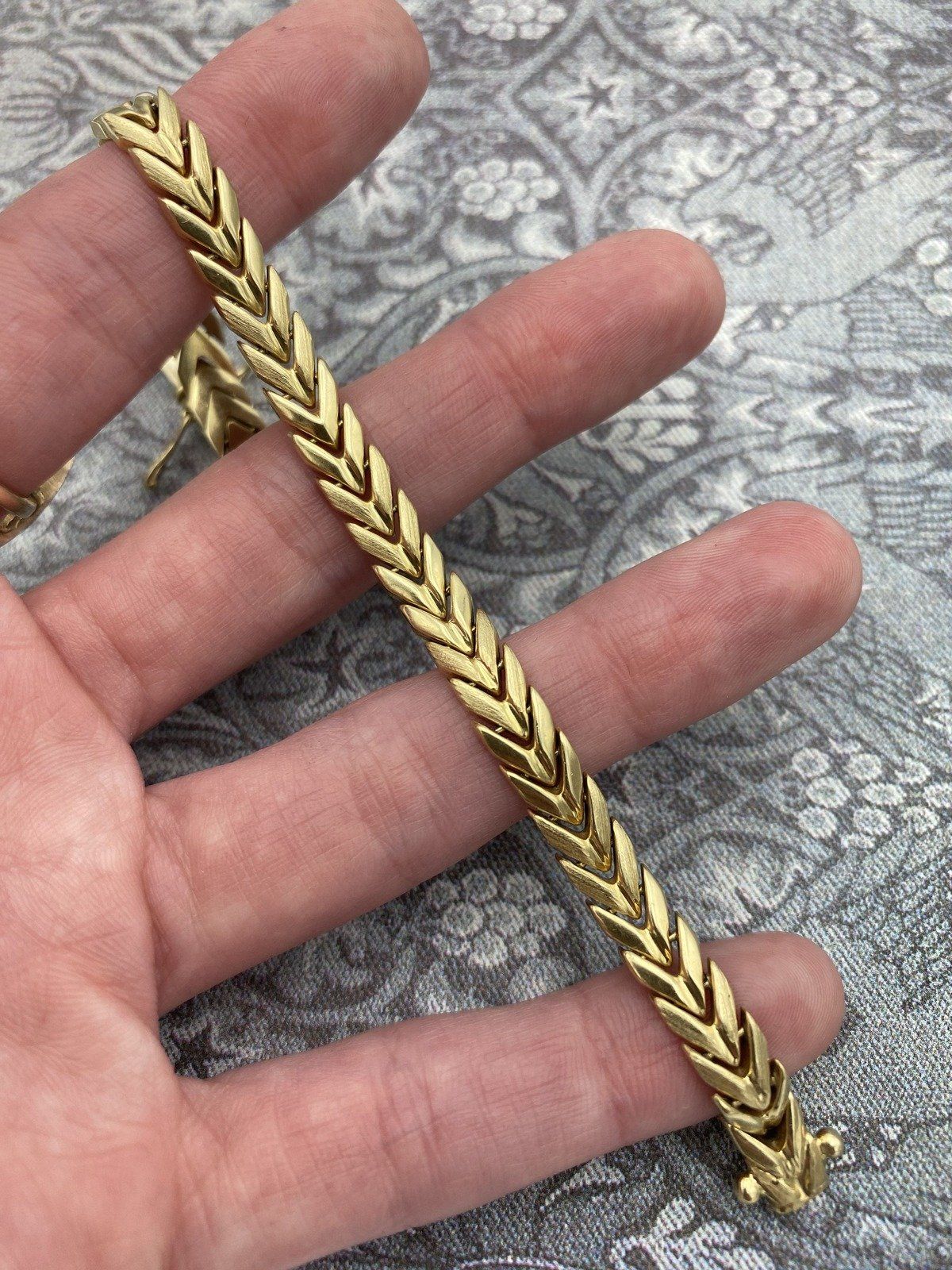 Solid 14k Gold Ladies Feather Link 7L Bracelet 3