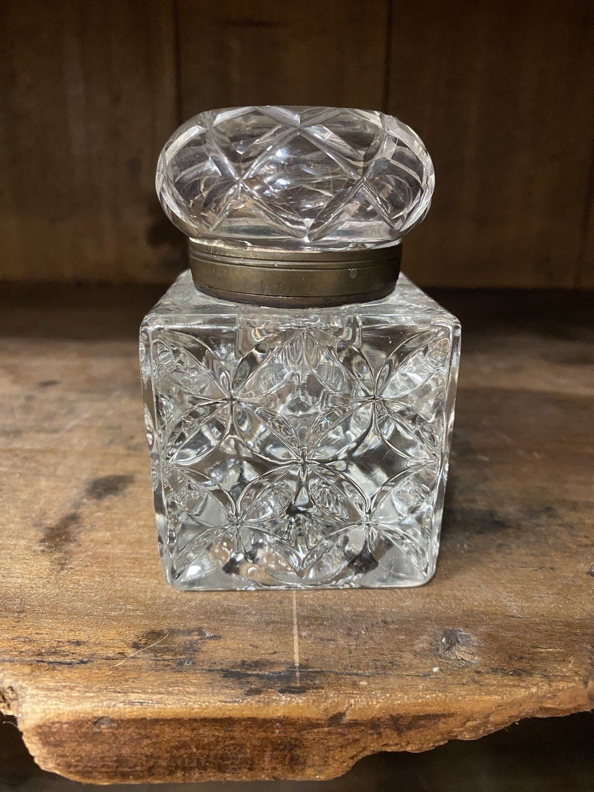 Nice Clear HEAVY Antique Molded Glass Inkwell 5