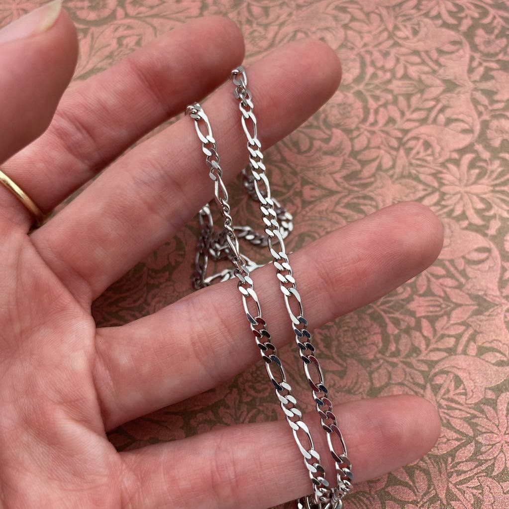 14k White Gold 18L Figaro Link Necklace Chain 2