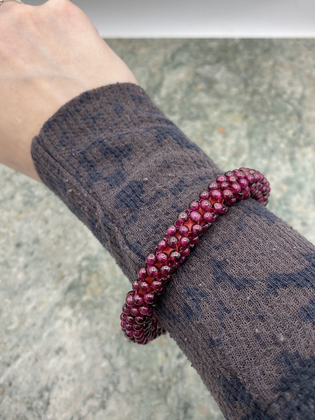Cluster Beaded Garnet Woven Circle Bangle Bracelet 3