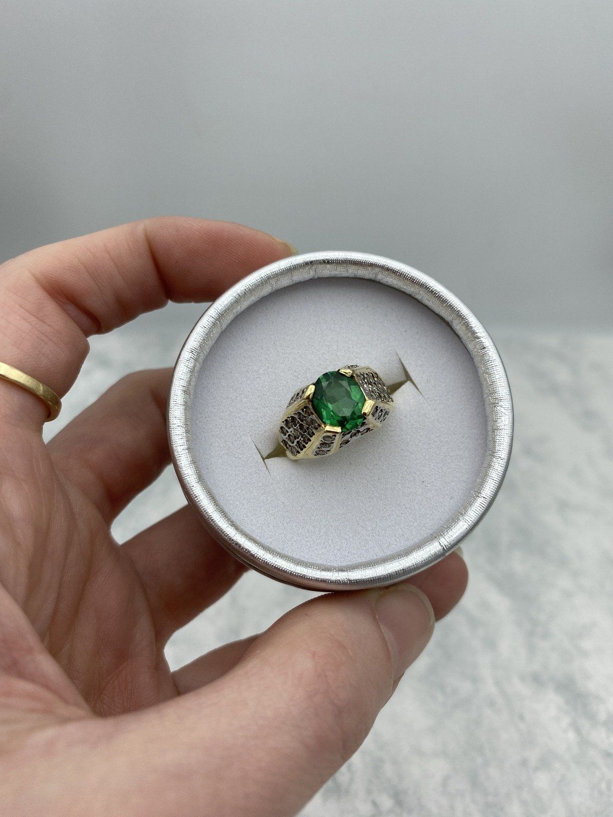 14k Gold Bespoke Tsavorite Green Garnet Cocktail Ring w Mixed Colored Diamond Setting 7