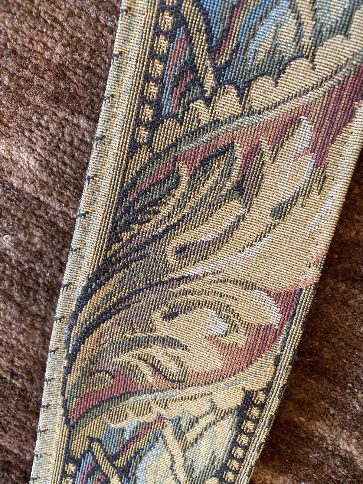 Old Vintage Tapestry + Brass Acanthus Bell Pull 2