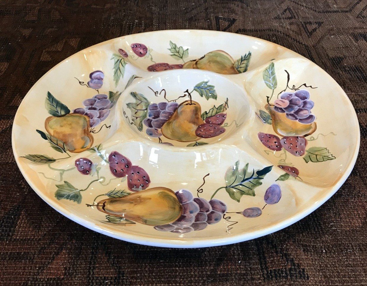 Large Porcelain Chip or Veg Tray & Dip - Hand Painted 2