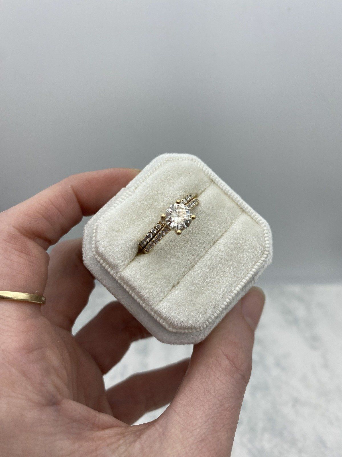 Traditional 14k Gold 1.25ct Solitaire Diamond Engagement Ring w Soldered Sizer + Pave Diamond Band 6
