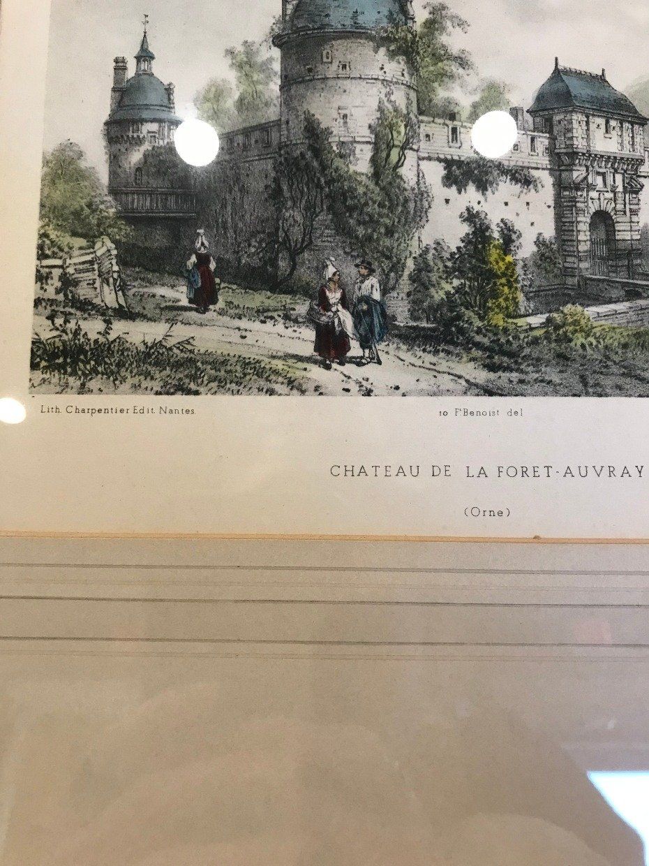 Two Toned Gilt Framed Colored Lithograph Chateau De La Foret-Auvray 3
