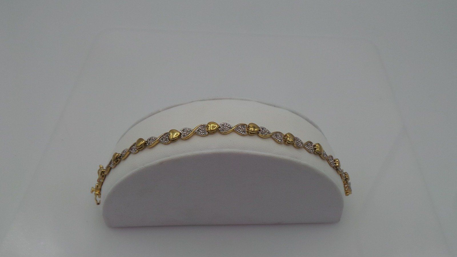 7 Gold Tone Heart Link Sterling Silver Bracelet