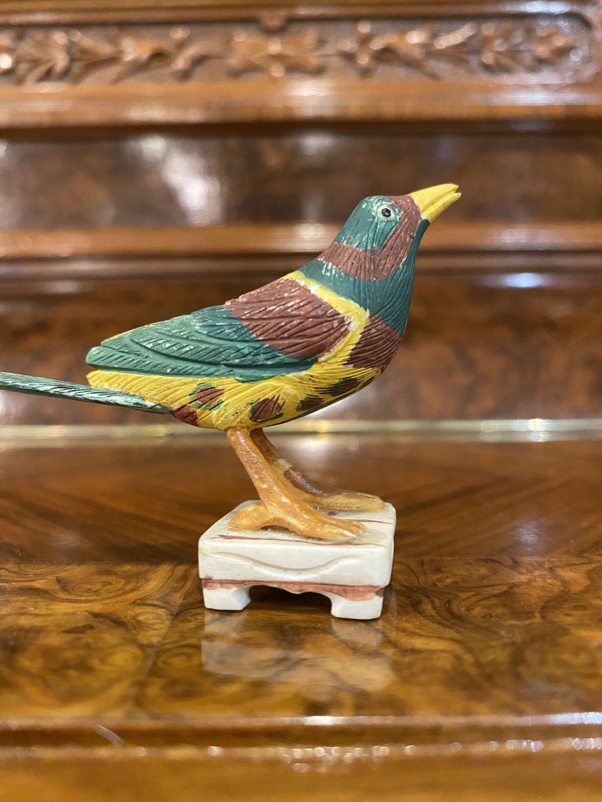 Chinese Carved Bone Colorfully Hand Painted Bird Sculpture 4