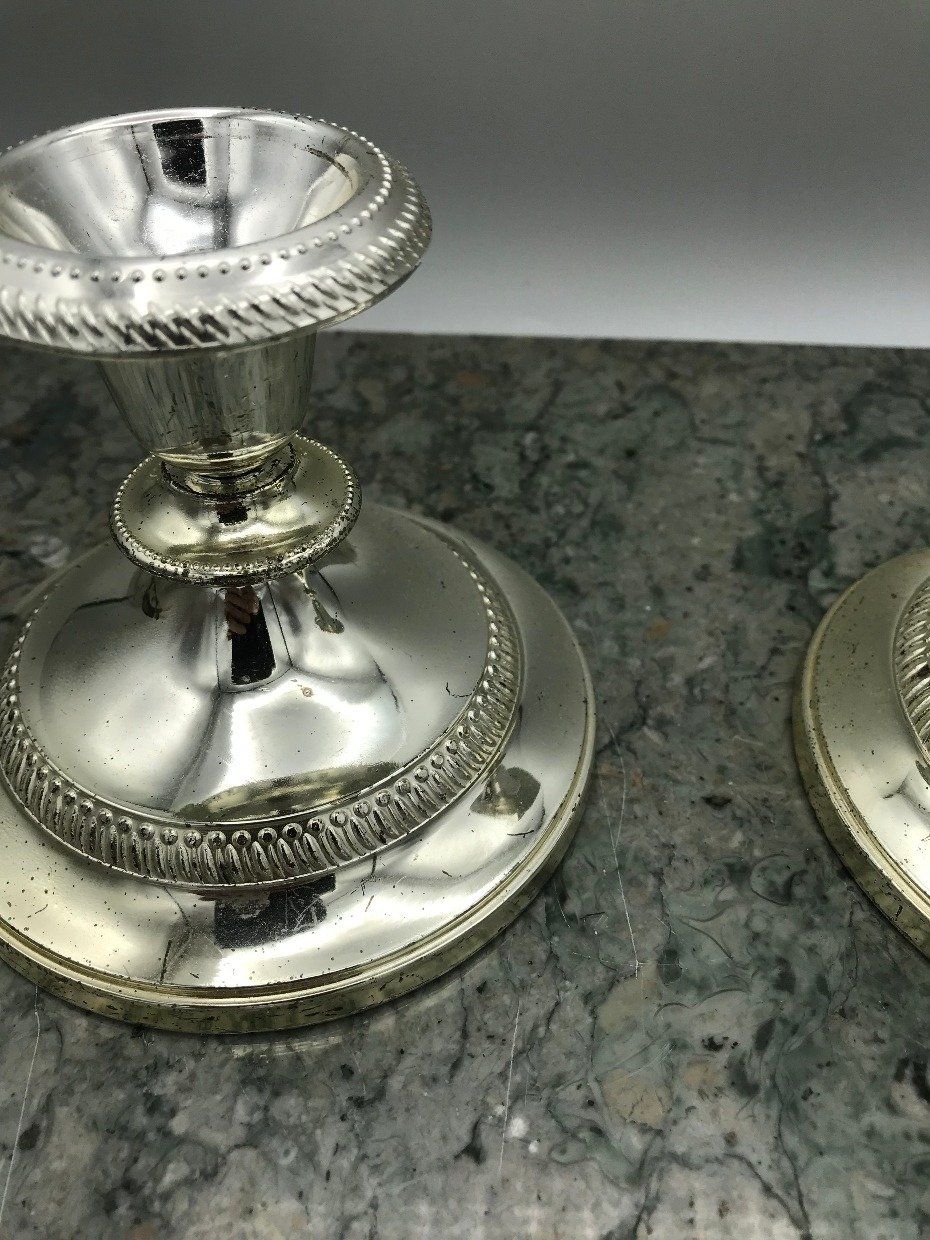 Pair of Stout Silver Plated Candle Stick Holders 3