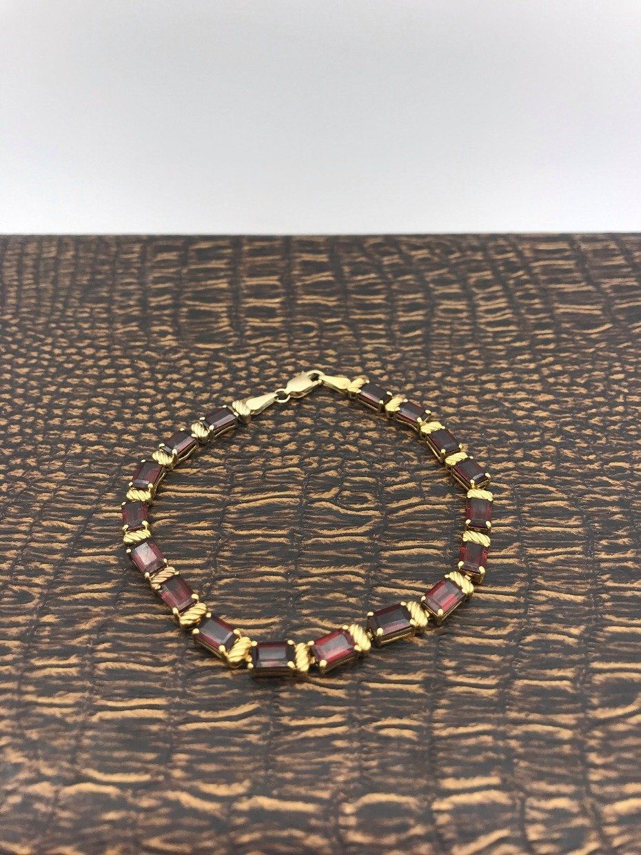 10k Gold Emerald Cut Garnet Tennis Bracelet 2