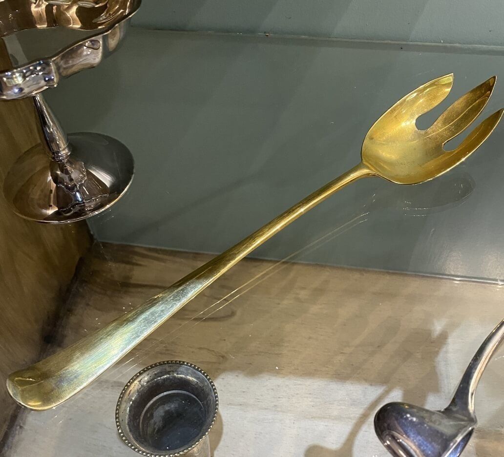 Gold Tone Silver Plate Serving Fork