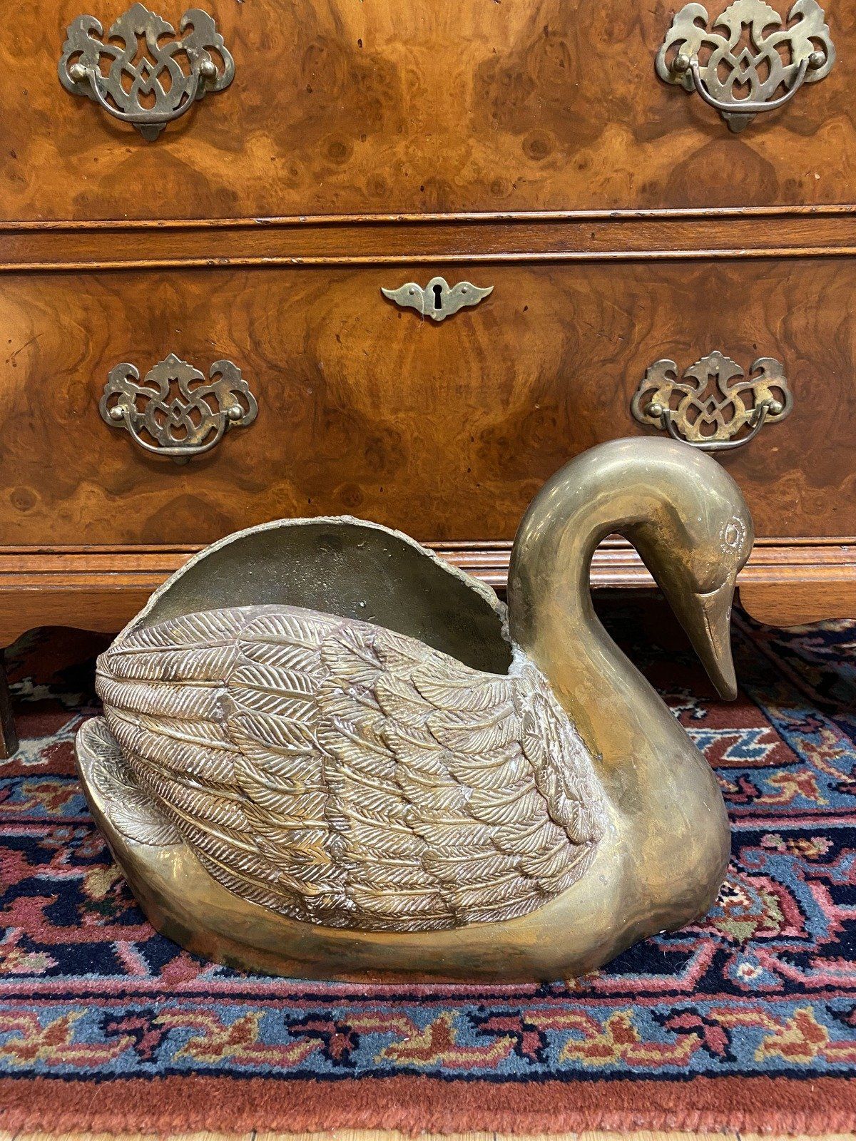 Vintage Large HEAVY Solid Brass Figural Swan Floor Planter 7