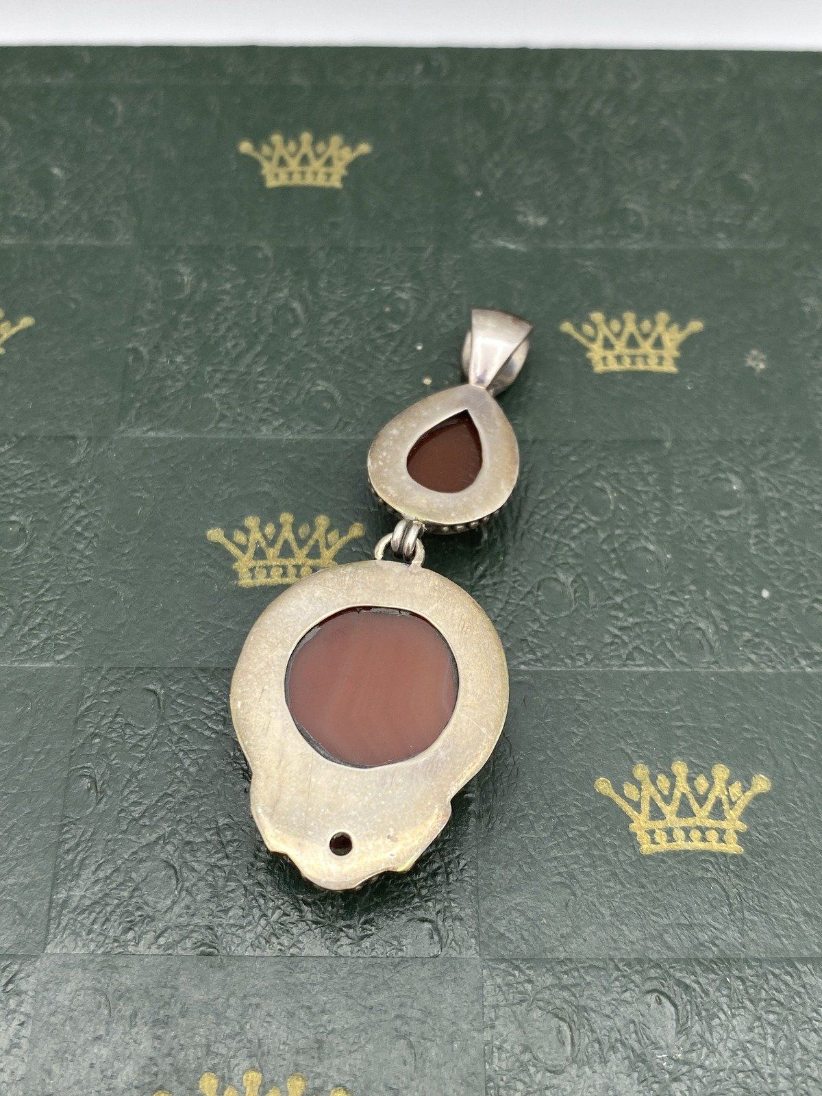 Modern Sterling Silver Carnelian Tiered Drop Pendant w Garnet Accent 3