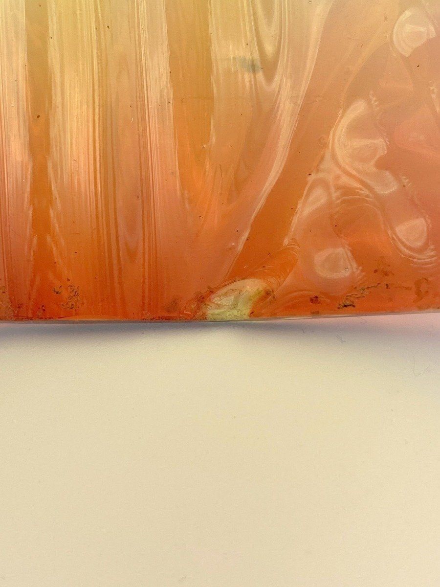 1960s Hand Blown Amberina Diamond Quilt Cheese Dish Blood Orange 3
