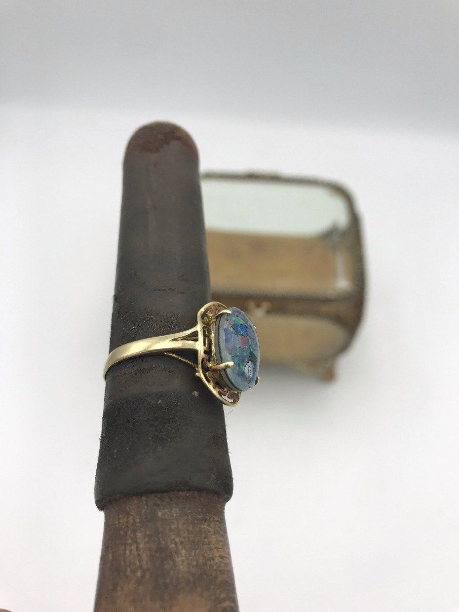 14k Gold Crushed Black Opal Doublette Meander Ring 3